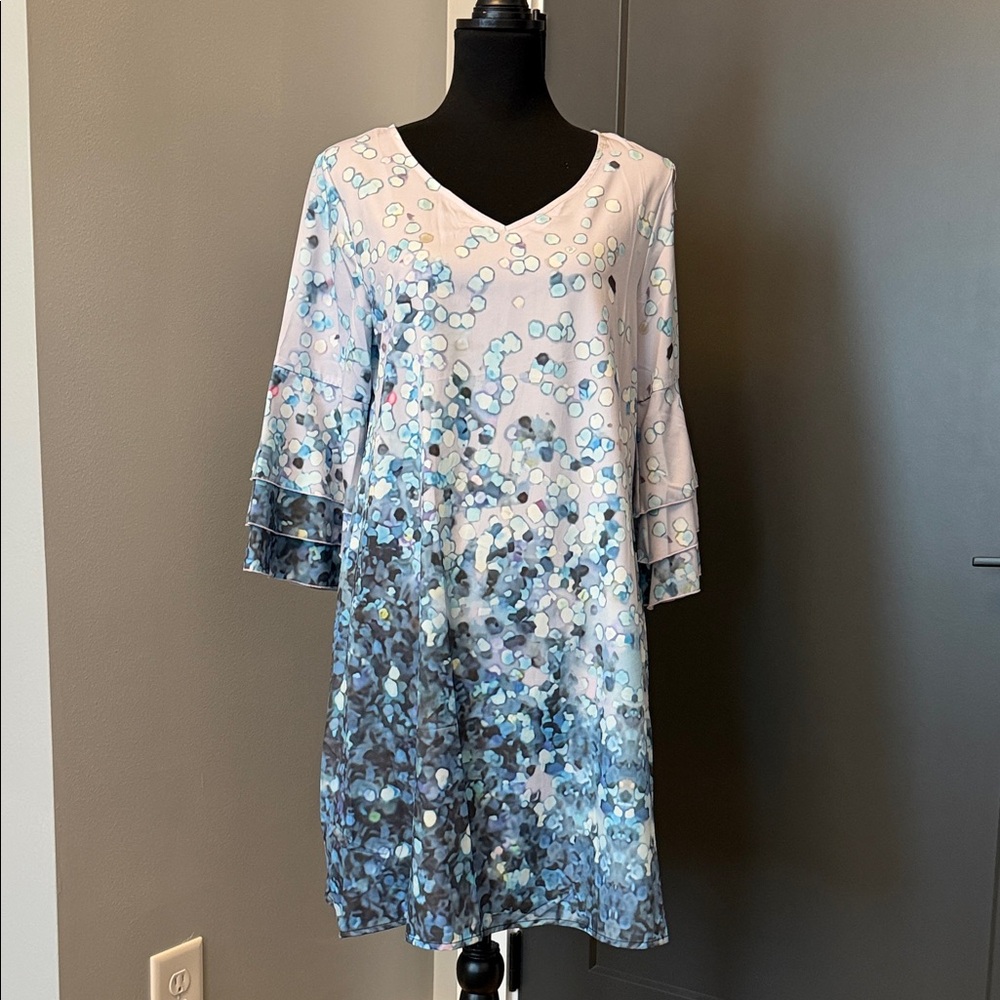 Chic Blue Patterned Long Sleeve Dress